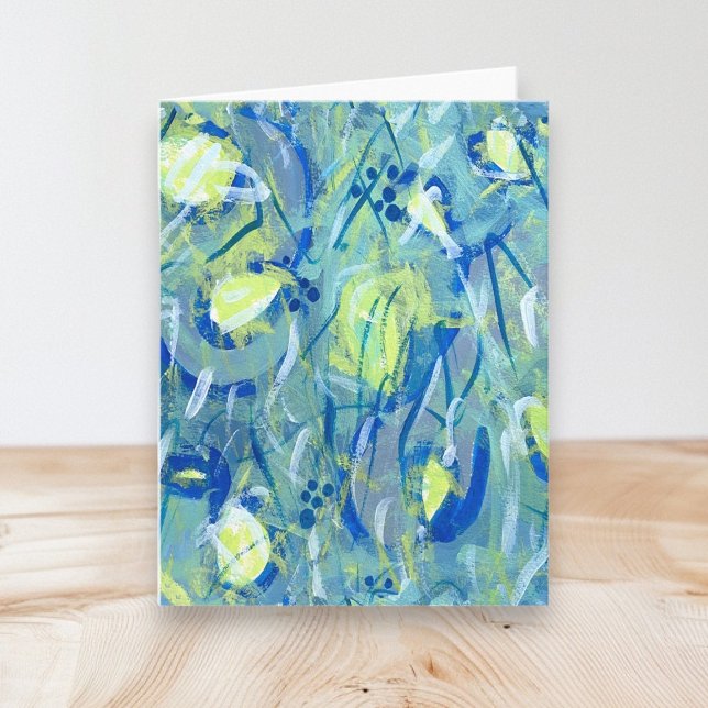 Carte de note pliée bleue Abstraite (Modern Art Blank Note Cards by Artist © Cathy Thompson. Useful for any occasion or correspondence.)
