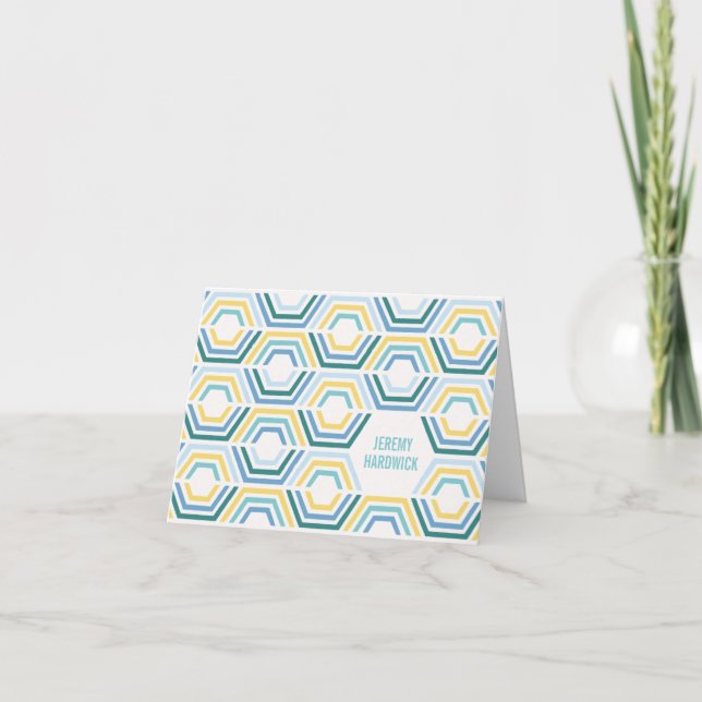 Carte de note pliée Hexagons divisée - Turquoise (Devant)