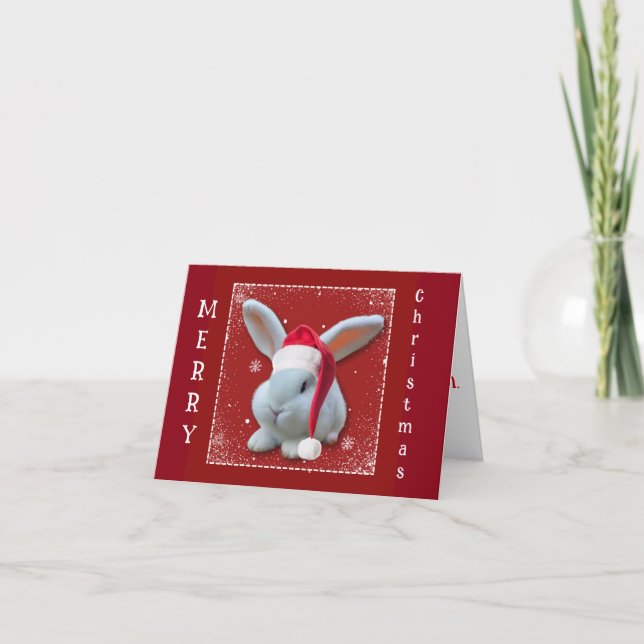 Carte de note pliée lapin de Noël (Devant)