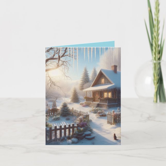 Carte de note pliée pour le chalet d'hiver (Devant)