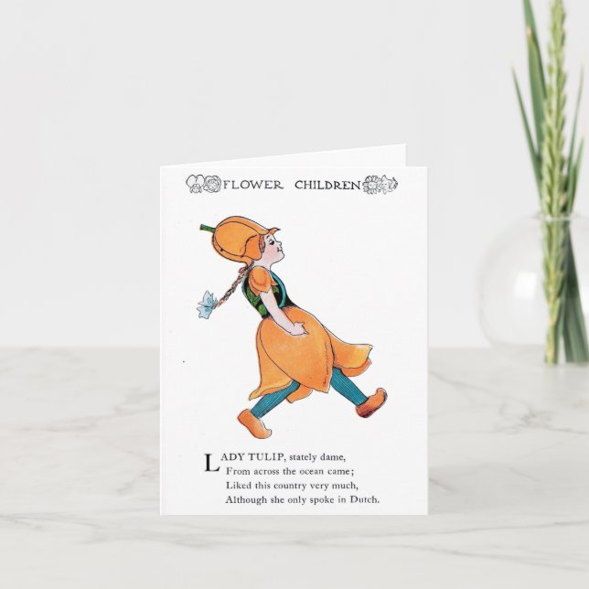 Carte de note pliée Tulip pour enfants Fleurs vint (Devant)