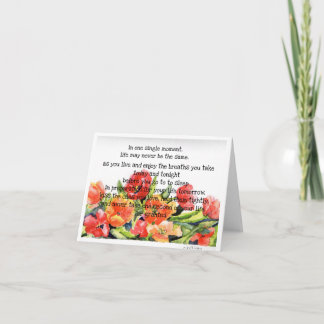 Carte de note pliée + tulipes + "en un seul instan