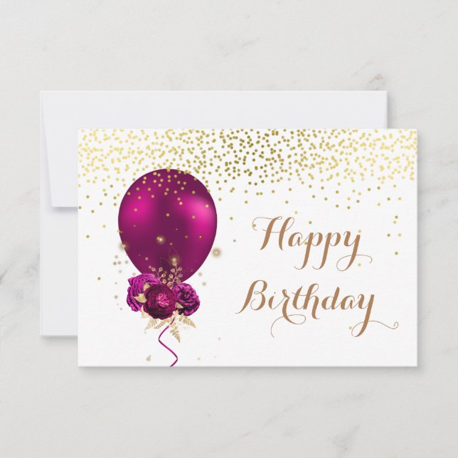 Carte de note pour ballons d'anniversaire floraux  (Devant)