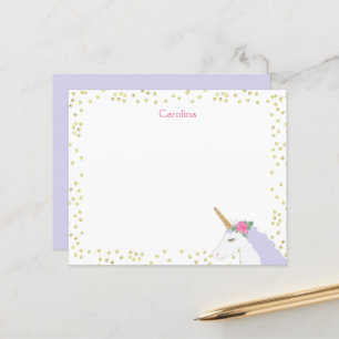 Carte de note pour fille Unicorn Aquarelle rose or