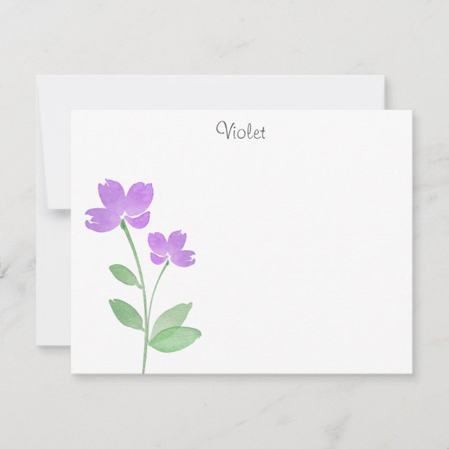 Carte de note pourpre Watercolor Flower (Devant)