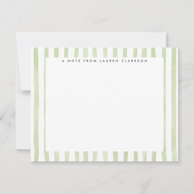 Carte de note rayée aquarelle vert clair (Devant)