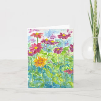 Carte de note rose de blanc d'aquarelle de fleur