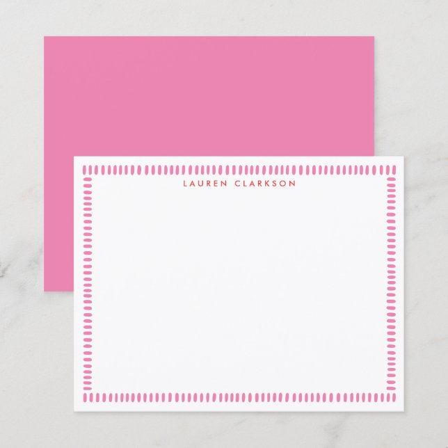 Carte de note rose pâle à bordure rayée peinte à l (Devant / Derrière)