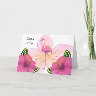 Carte de note vierge avec Flamant rose et Hibiscus