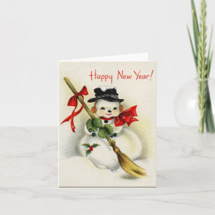 Carte de note vintage de bonhomme de neige de