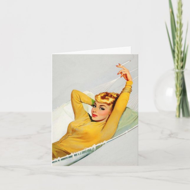 Carte de note vintage "Girl in Hammock" (Devant)