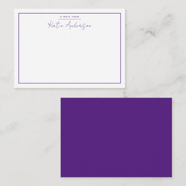 Carte de note violette de script minimaliste moder (Devant / Derrière)