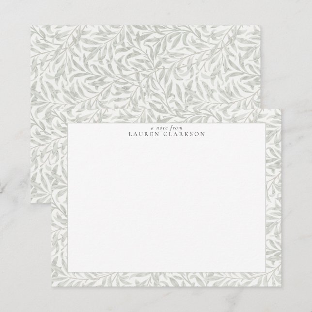 CARTE DE NOTE W. MORRIS SAULE BRANCHÉ VERT CLAIR/G (Devant / Derrière)