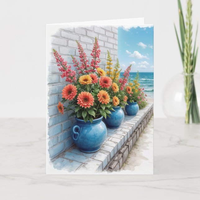 Carte de note Watercolor Beach Dahlias (Devant)