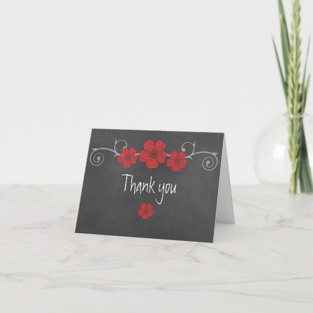 Carte de note Wild Red Roses Chalkboard Merci (Devant)