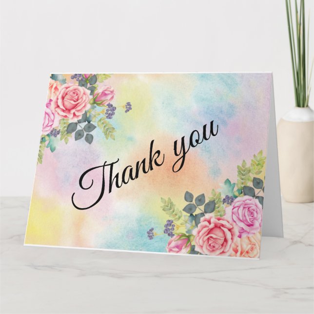 Carte de notes couleur d'aquarelle vert rose Fleur (Devant)