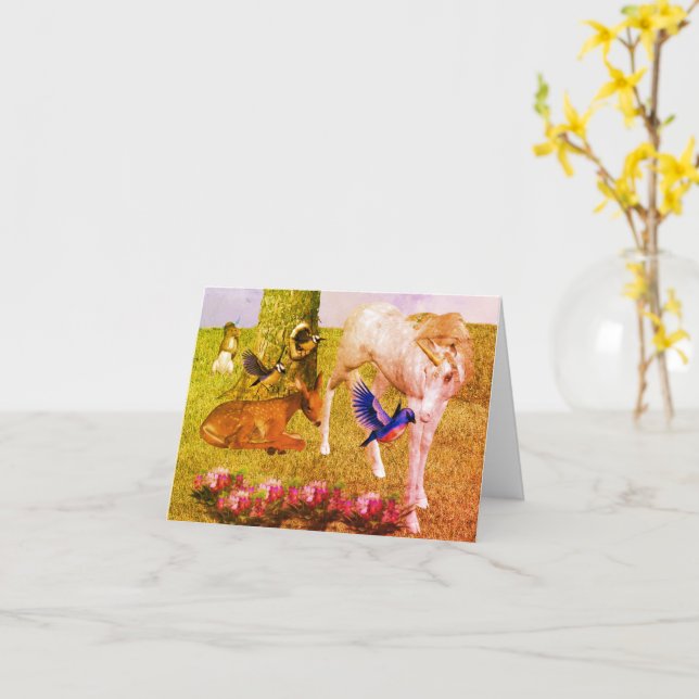 Carte de notes d'art Unicorn Et Forest Friends (Fleur jaune)