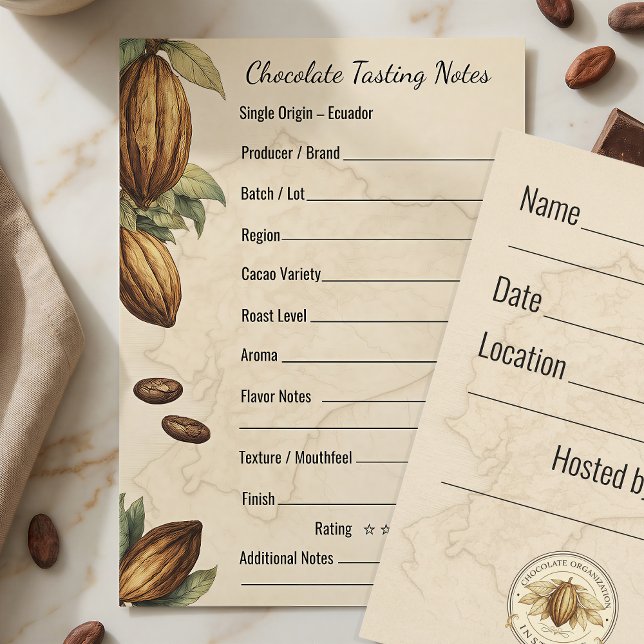 Carte de notes de dégustation de chocolat au forma (Créateur téléchargé)