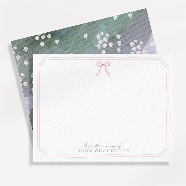 Carte de notes de la nurserie à ruban rose floral  (Créateur téléchargé)