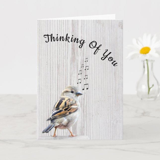 Carte de notes de musique d'oiseau mignon pensant  (Petite plante)