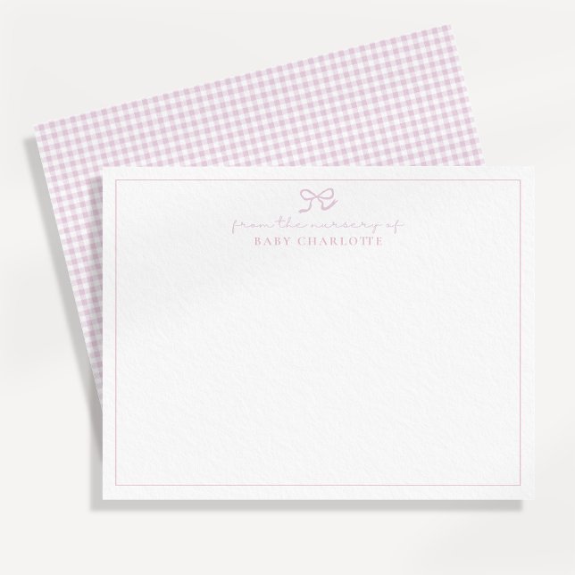 Carte de notes de nursery à carreaux rose et ruban (Créateur téléchargé)