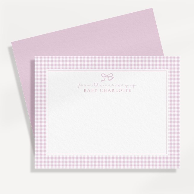 Carte de notes de nursery à carreaux roses  (Créateur téléchargé)