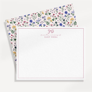 Carte de notes de nursery à ruban de fleurs sauvag