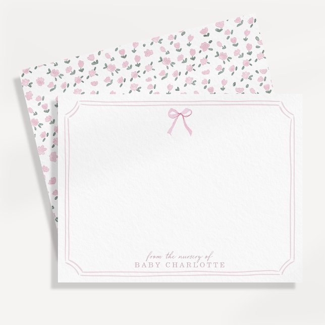 Carte de notes de nursery avec nœud floral rose (Créateur téléchargé)