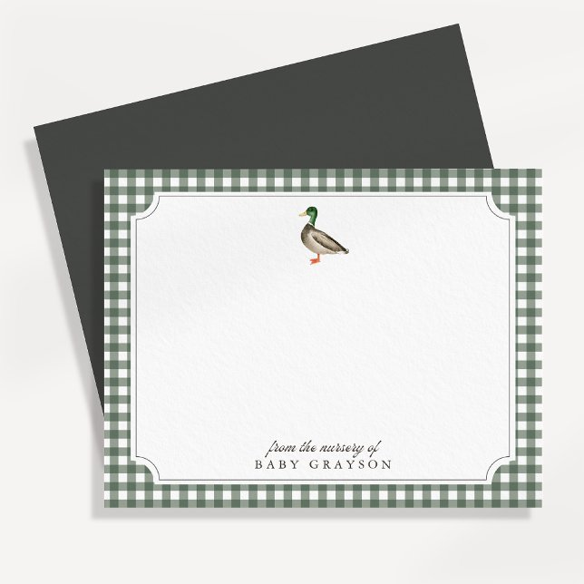Carte de notes de nursery Canard colvert Gingham v (Créateur téléchargé)