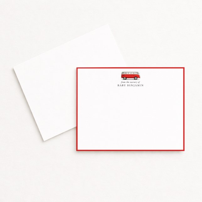 Carte de notes de nursery d'autobus rouge vintage  (Créateur téléchargé)