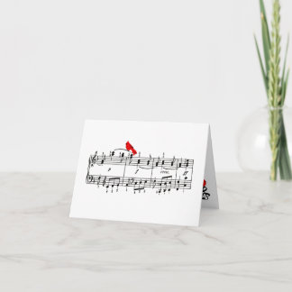 Carte de notes d'oiseaux et de musique rouges