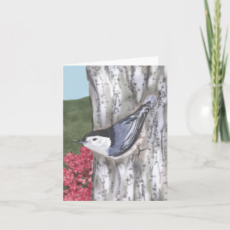 Carte de notes Nuthatch et Fleurs roses à poitrine