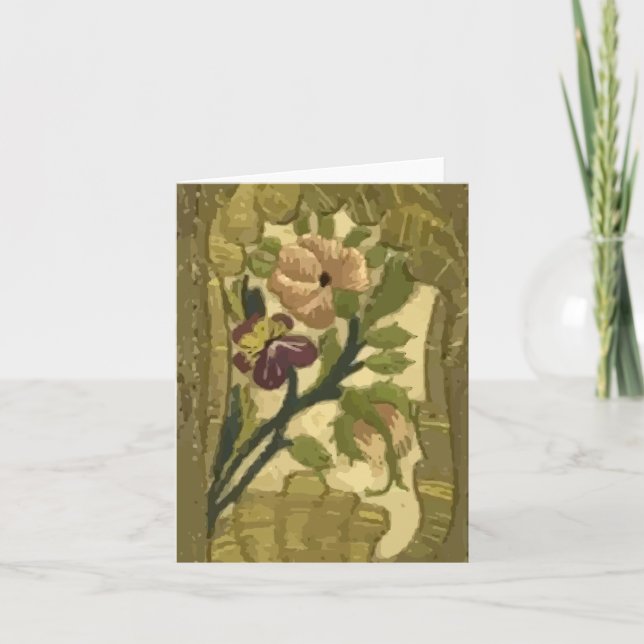 Carte de notes vintage Feuilles brodés et fleurs (Devant)