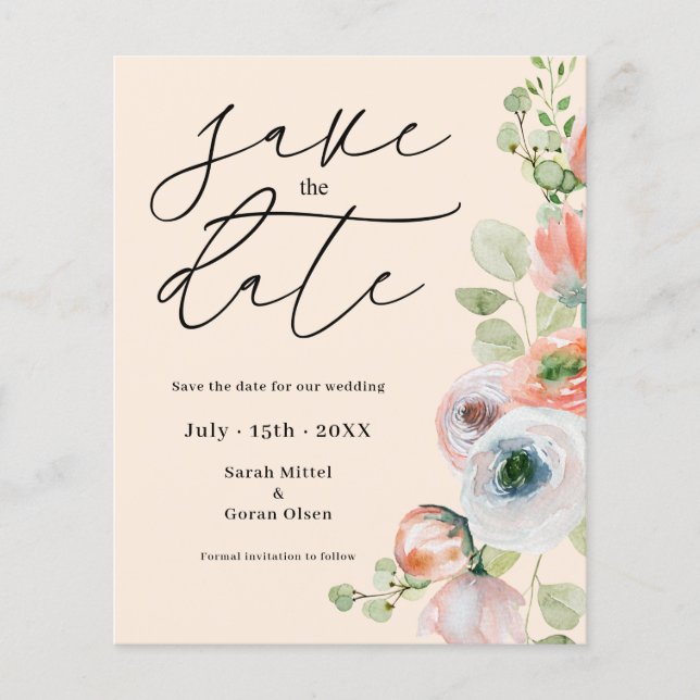 Carte de notification de mariage à motif floral co (Devant)