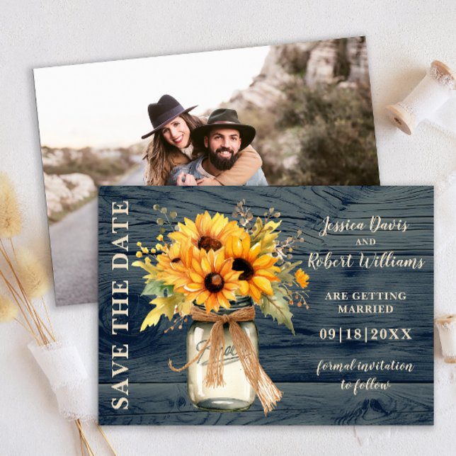 Carte de notification de mariage au tournesol rust (rustic sunflower string lights save the date photo card)