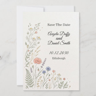 Carte de notification de mariage aux fleurs sauvag