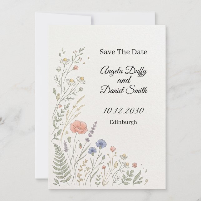 Carte de notification de mariage aux fleurs sauvag (Devant)