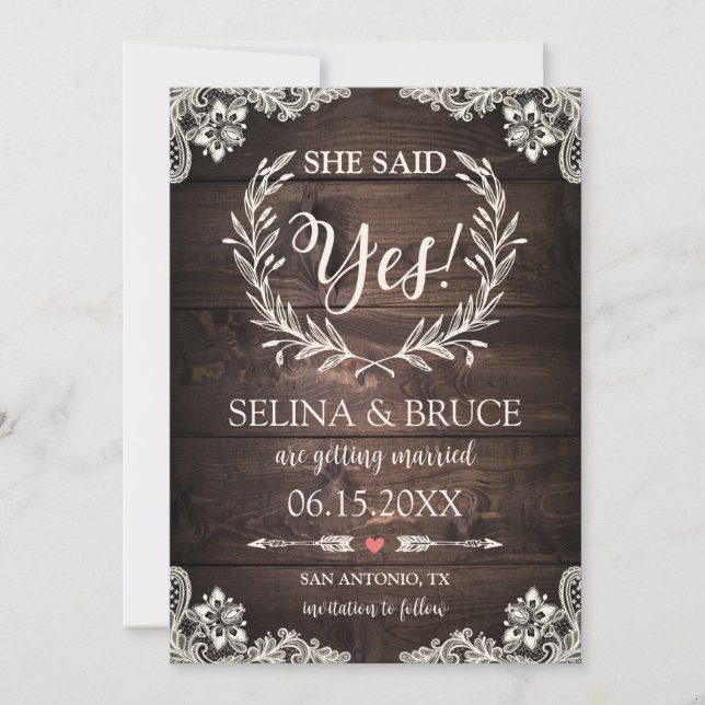 Carte de notification de mariage en bois rustique  (Devant)