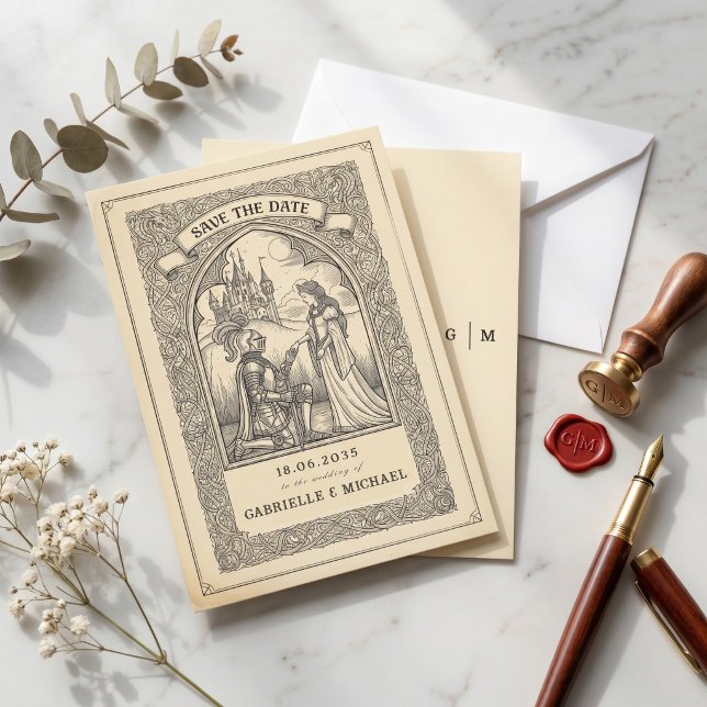 Carte de notification de mariage vintage chevalier (Créateur téléchargé)