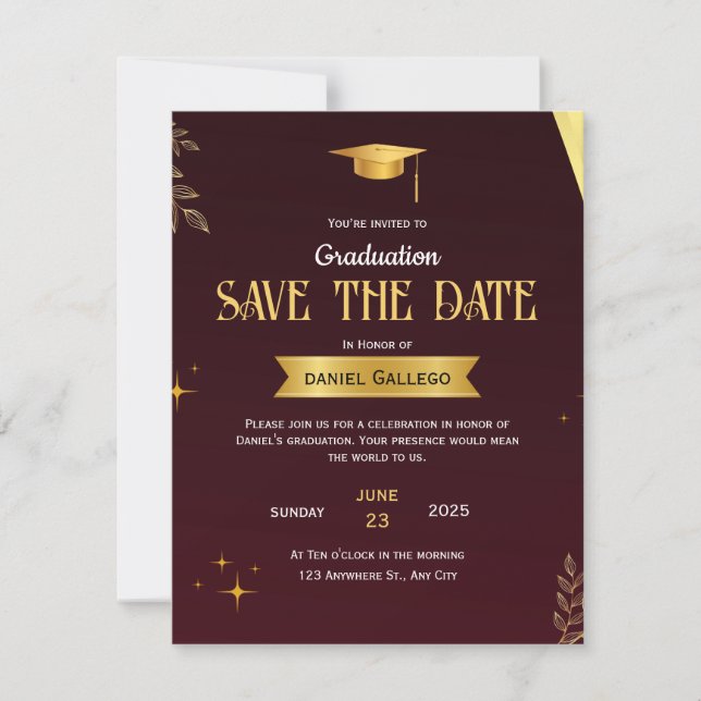 Carte de notification de remise des diplômes en or (Devant)