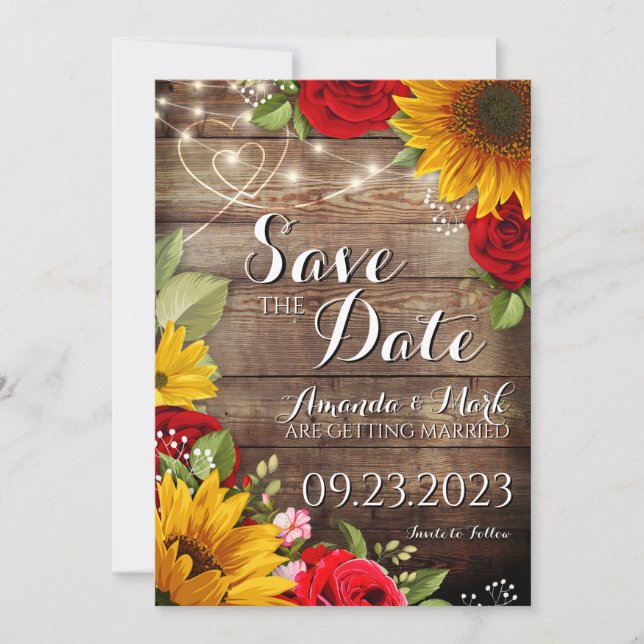 Carte de notification mariage Tournesol & Roses (Devant)