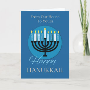 Carte De Notre Maison À Votre Hanoukka Menorah Bleu Fonc