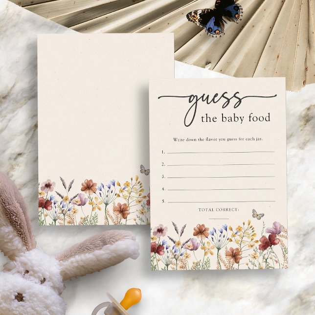 Carte de nourriture pour bébé Floral Guess (Boho Floral Guess The Baby Food Card by Painted Paperie
)