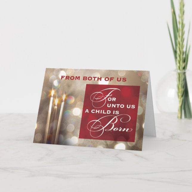 Carte De nous deux bougies de Noël L'enfant est né (Devant)