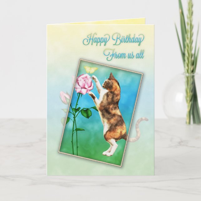 Carte De nous tous, Joyeux Anniversaire avec un chat lud (Devant)