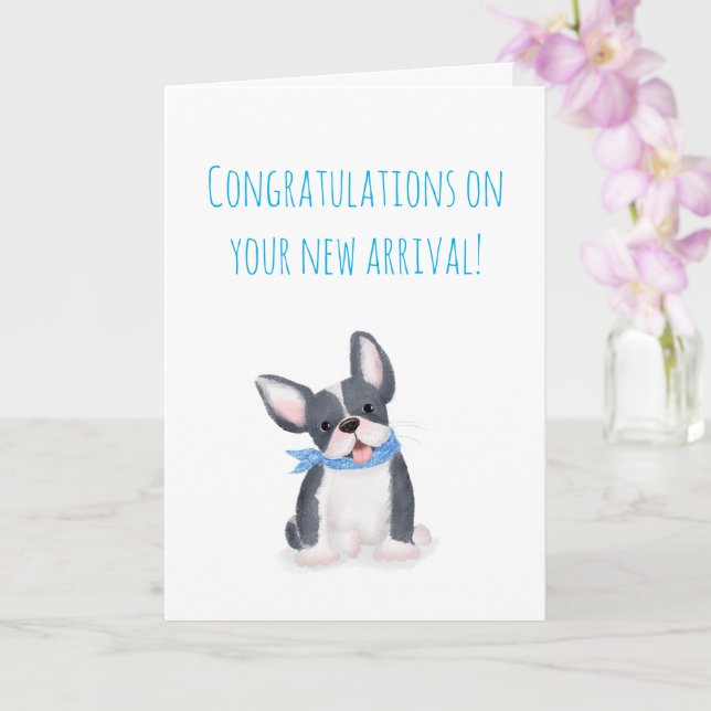 Carte de nouveau compagnon avec un chiot bouledogu (Orchidée)