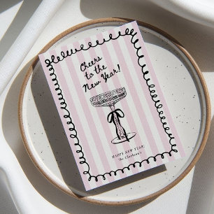 Carte de Nouvel An avec un verre de champagne dess