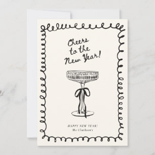 Carte de Nouvel An avec verre à champagne dessiné
