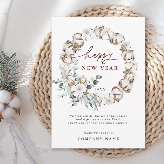 Carte de Nouvel An Fleur de Coton avec code QR (Créateur téléchargé)