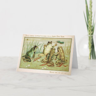 Carte de Nouvel An Grenouilles Vintage